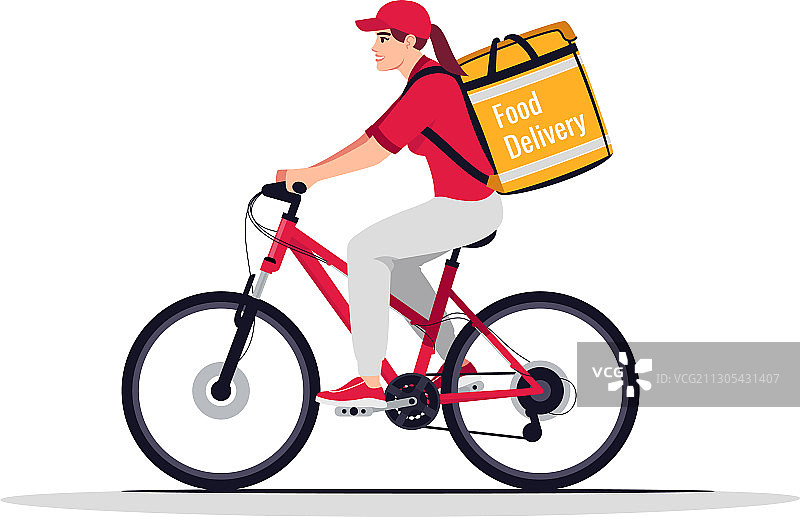 外卖送餐女骑手2.5D插画图片素材