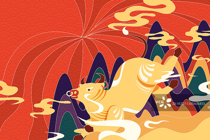 卡通2021年牛年艺术字新年春节喜庆元旦年货节中国风矢量插画图片素材