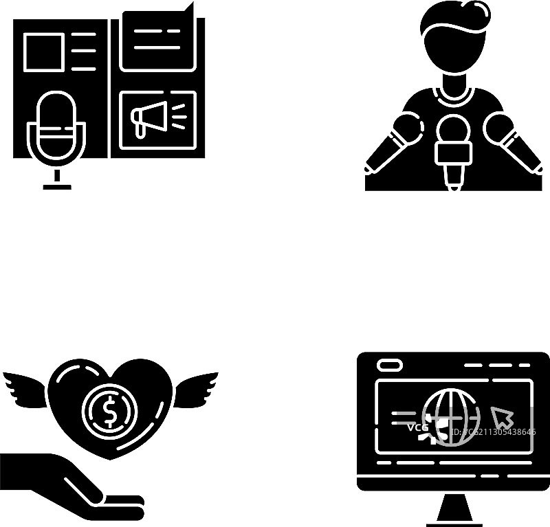 公共关系黑色字形图标集图片素材