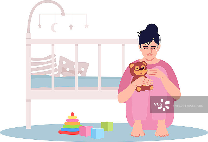 哭泣的年轻母亲半扁平RGB颜色图片素材