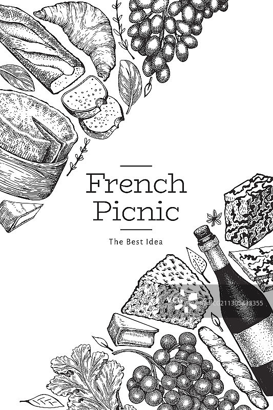 手绘野餐法式美食设计模板图片素材