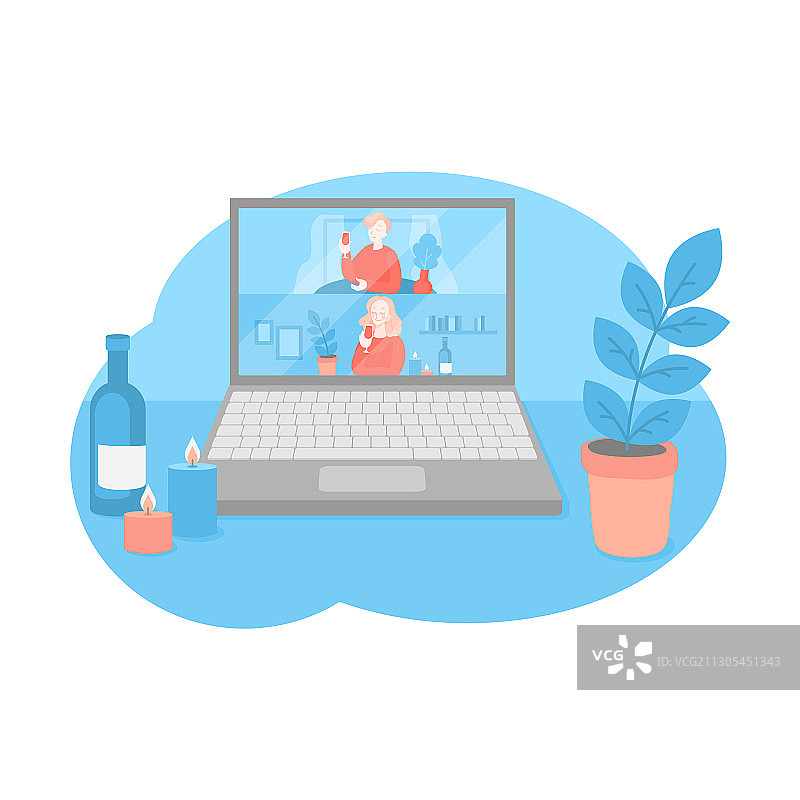 隔离期间交谈的卡通情侣图片素材