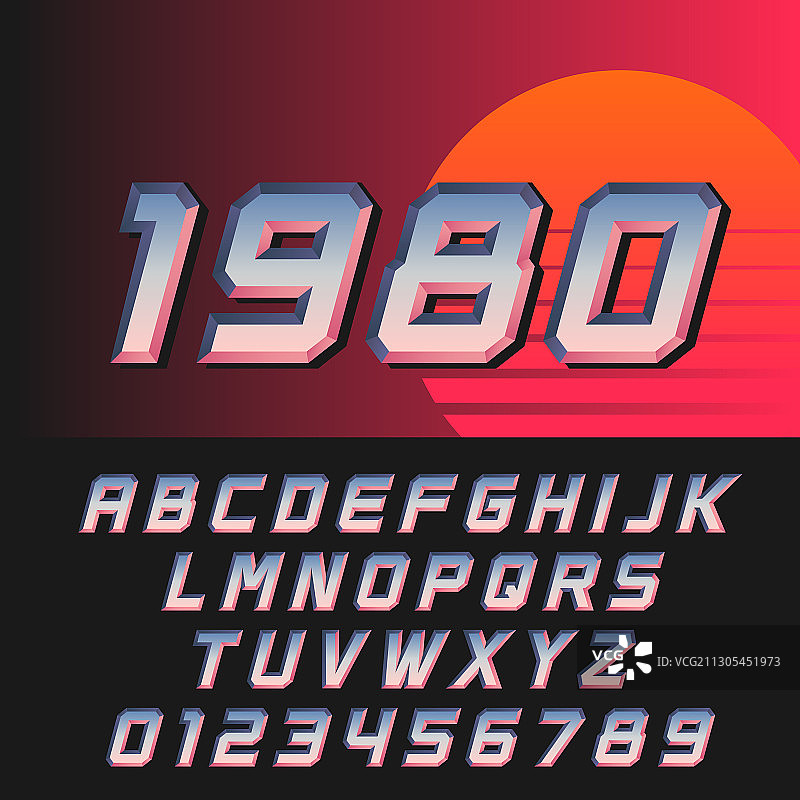 80年代风格的倾斜复古未来主义字体图片素材