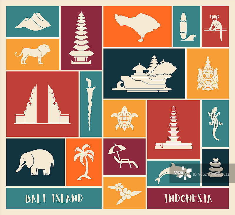 巴厘岛旅游景点扁平风格图标图片素材