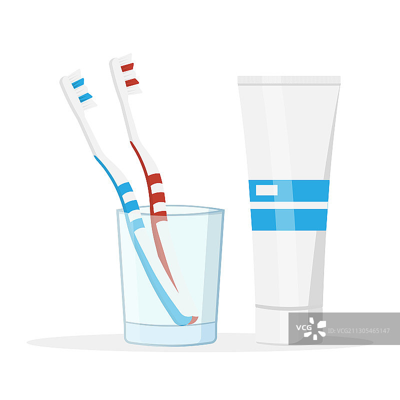 玻璃杯中的牙刷和牙膏管图片素材