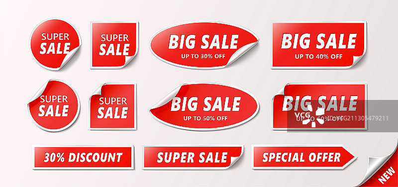 特惠促销三维红色标签贴纸图片素材