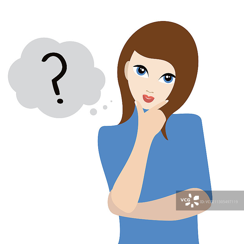 思考卡通角色的女人图片素材
