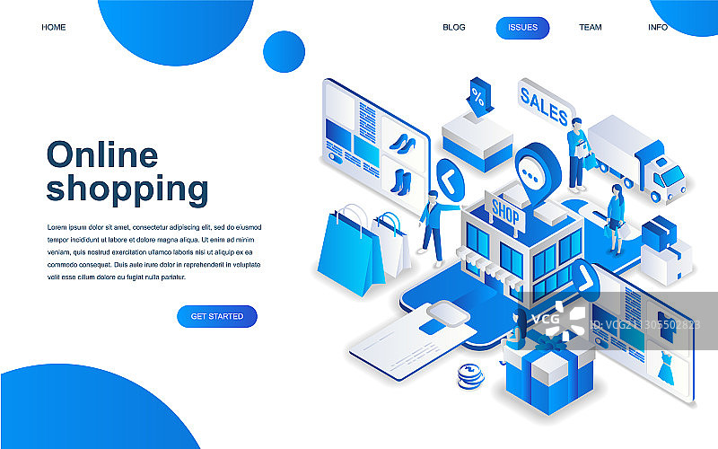 现代2.5D在线购物设计概念图片素材