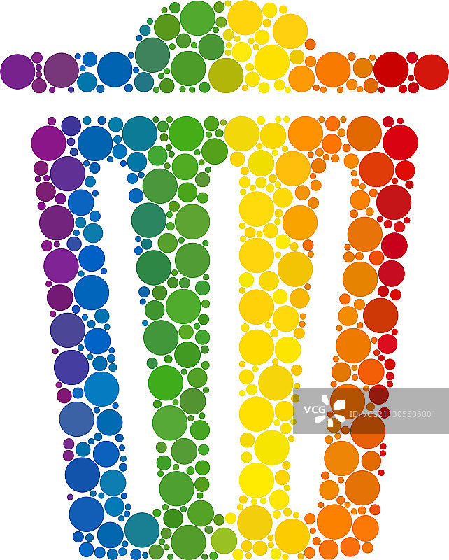 彩虹色垃圾桶圆形点拼贴图标图片素材