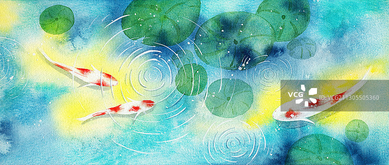 手绘水彩动物锦鲤金鱼游泳素材元素插画图片素材