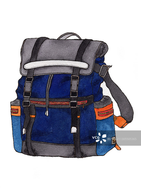 手绘水彩钢笔淡彩背包素材元素插画图片素材