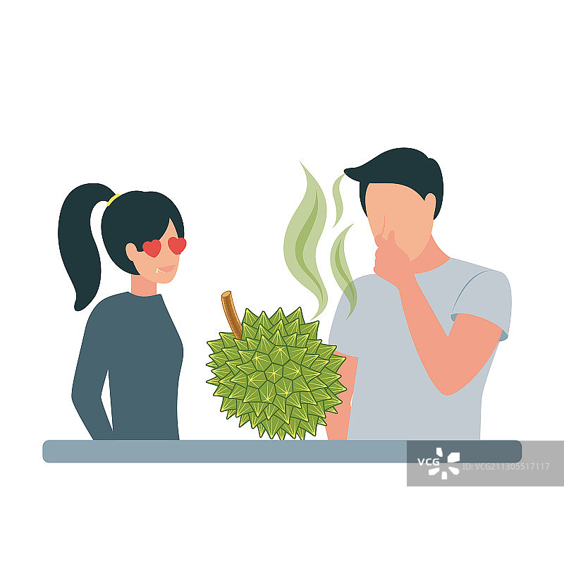 女人看着榴莲图片素材