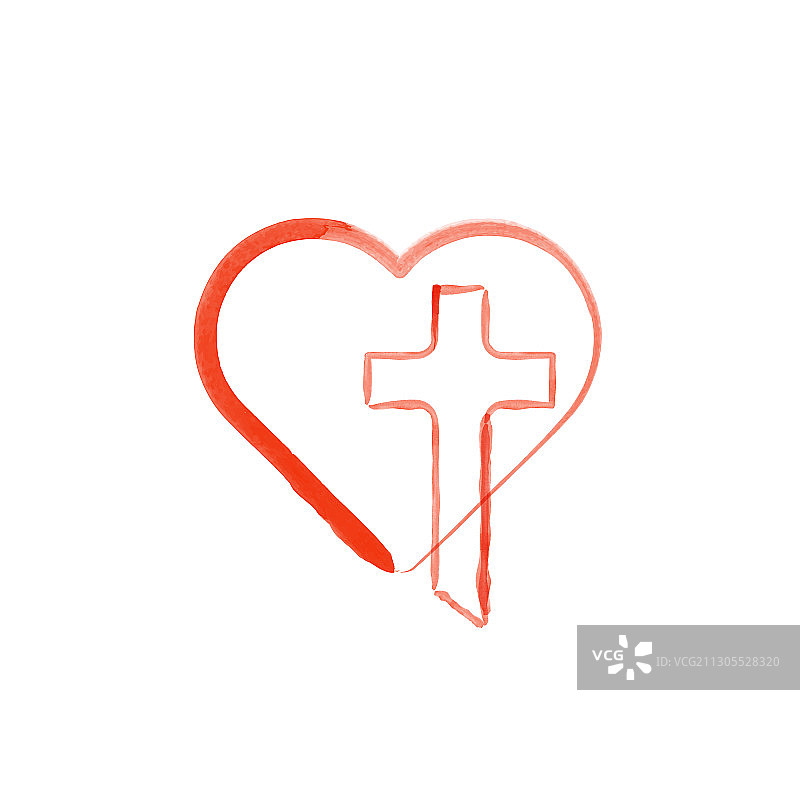 水彩心形与基督教十字架爱神图片素材