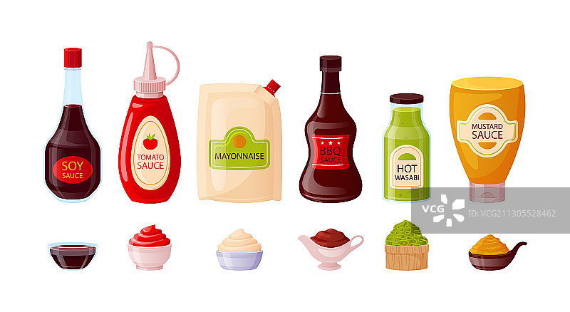 番茄酱、酱油、蛋黄酱、芥末酱料套装图片素材