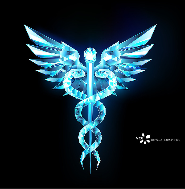 黑色背景上的商神杖水晶符号图片素材