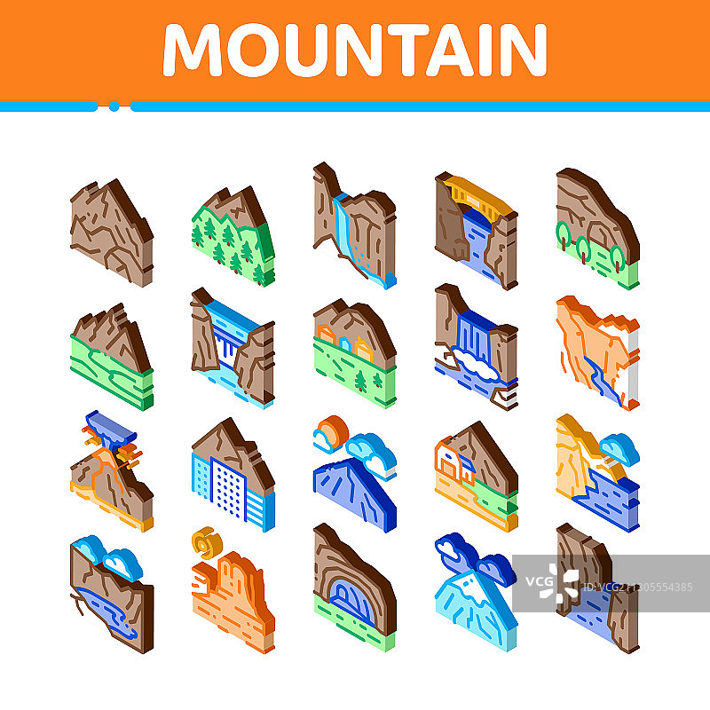 山地景观2.5D等距图标合集图片素材