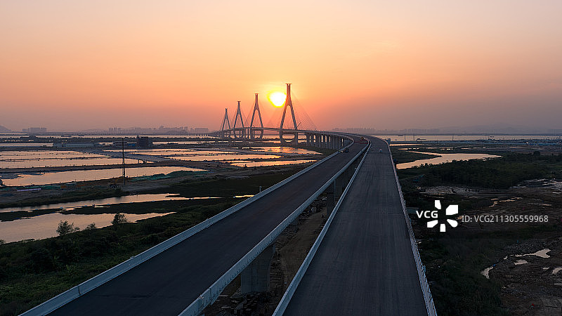 珠海洪鹤大桥建设现场航拍图片素材