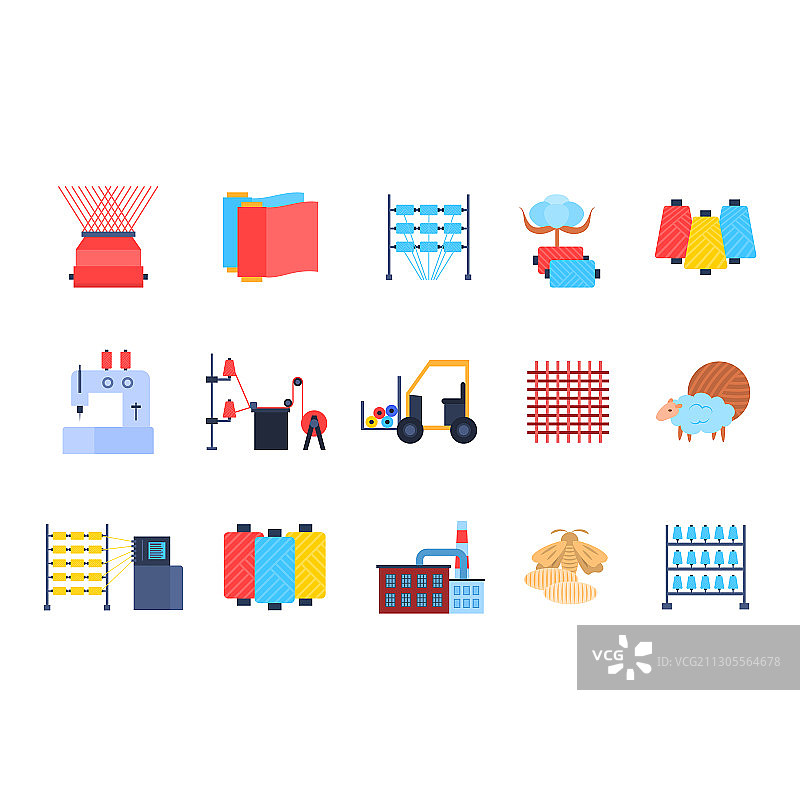 卡通彩色纺织厂图标合集图片素材