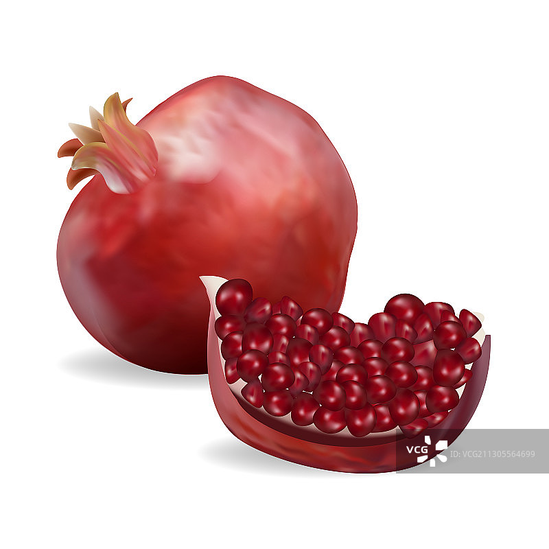 逼真细节3D新鲜石榴套装图片素材