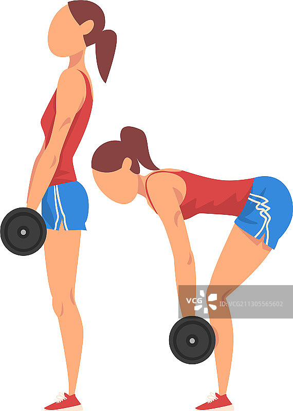 女人分两步做哑铃硬拉图片素材