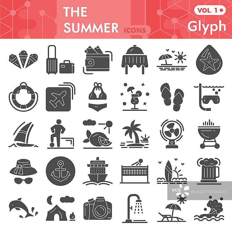 夏季旅游和度假写实图标集图片素材