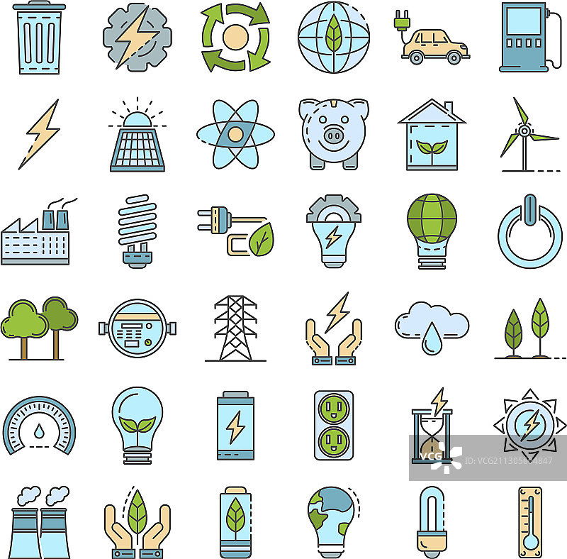 节能图标合集轮廓样式图片素材