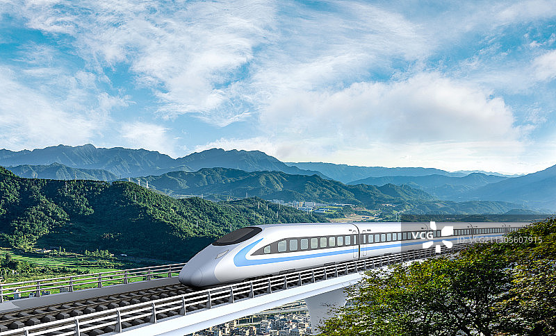 山区与高速列车图片素材