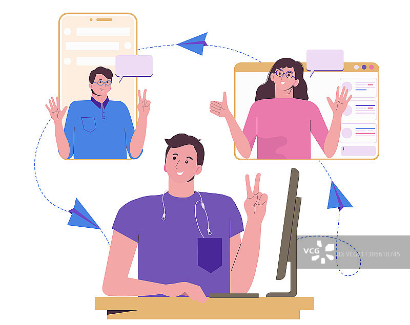 在线工作聊天，同事朋友图片素材