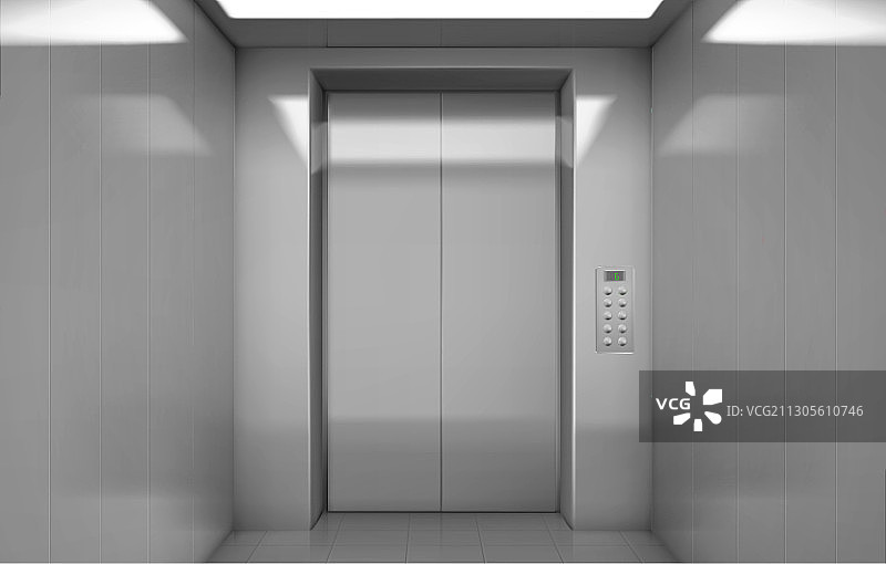 带封闭钢门的空电梯轿厢图片素材