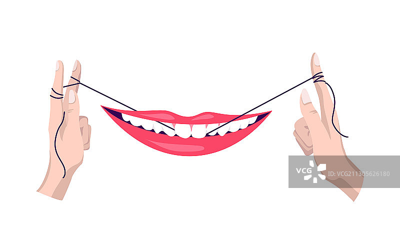 使用牙线清洁牙齿，保持口腔卫生图片素材