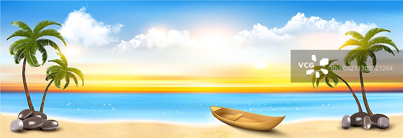 夏季假期全景：热带海滩图片素材