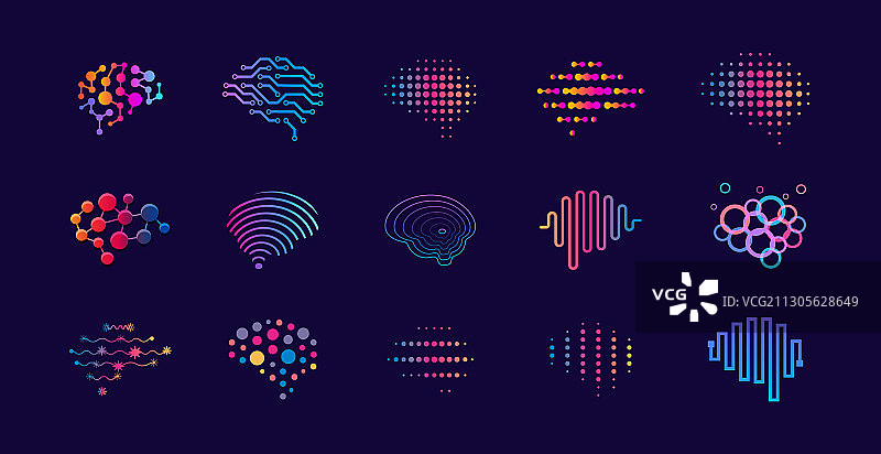 点和线大脑抽象Logo合集图片素材