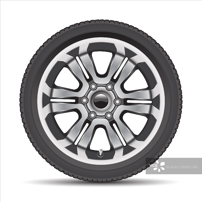 带有黑色橡胶的逼真汽车合金轮毂图片素材
