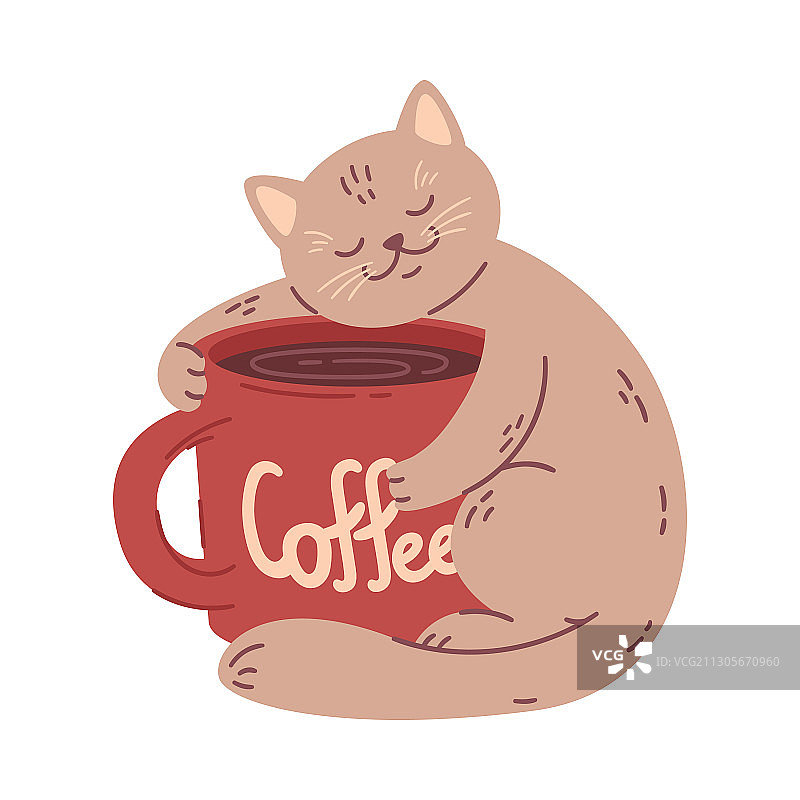 猫咪抱着一个大咖啡杯图片素材