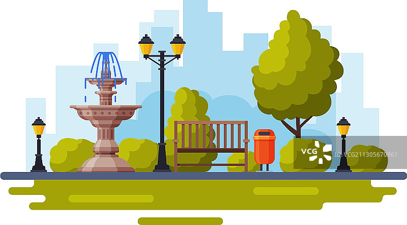 带有大理石喷泉的城市公园图片素材