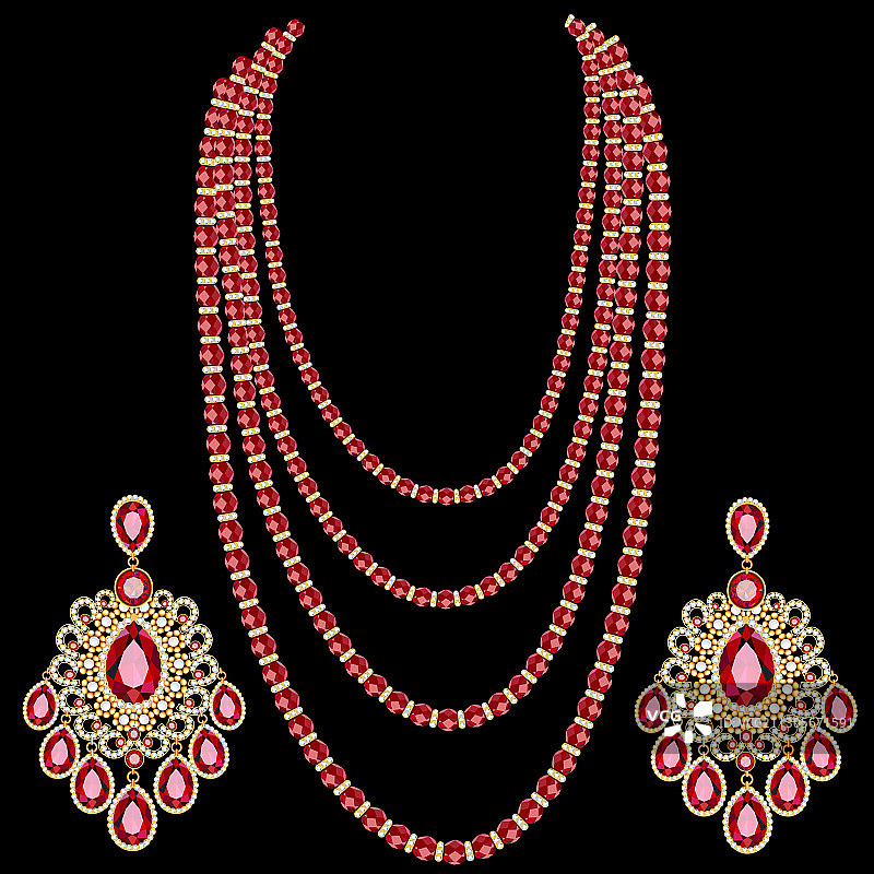 多层红宝石钻石饰品套装图片素材