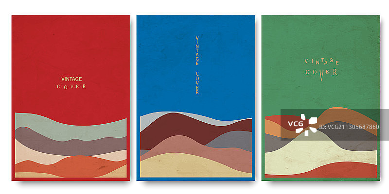 具有几何曲线的彩色封面模板套装图片素材