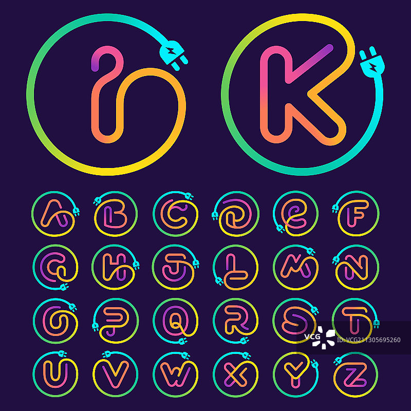 带电源插头适配器电缆的字母图片素材