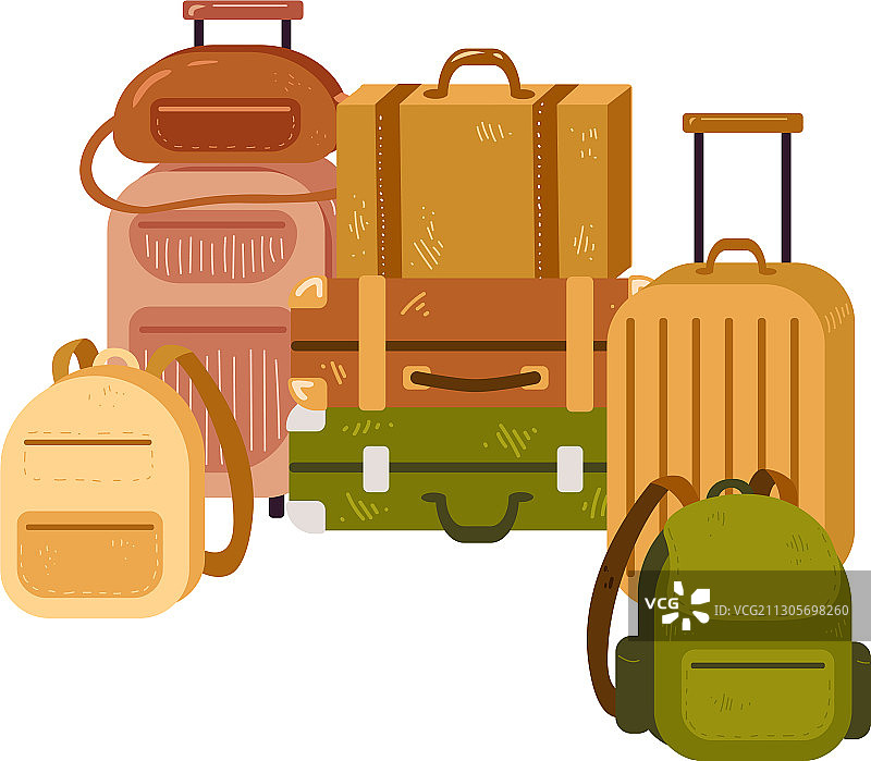 多样化的行李箱和背包图片素材