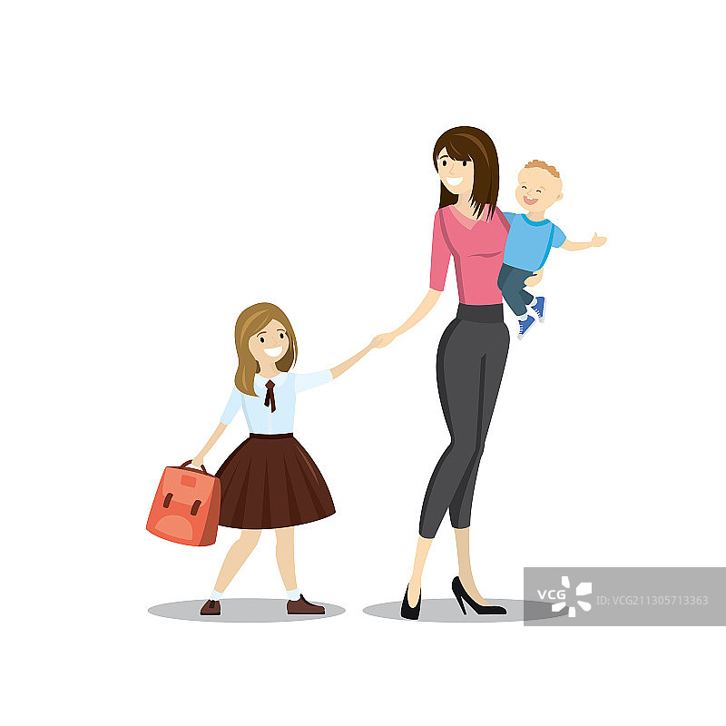 快乐家庭：母亲、儿子和女儿图片素材