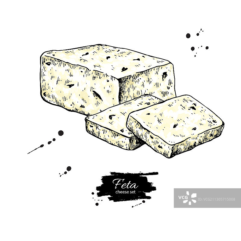 希腊费塔奶酪块切片图图片素材