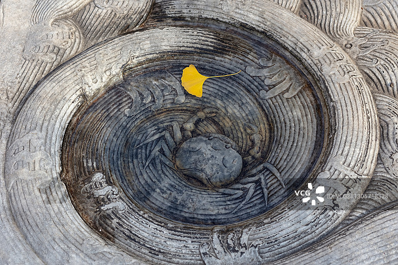 石刻银杏叶秋景图片素材