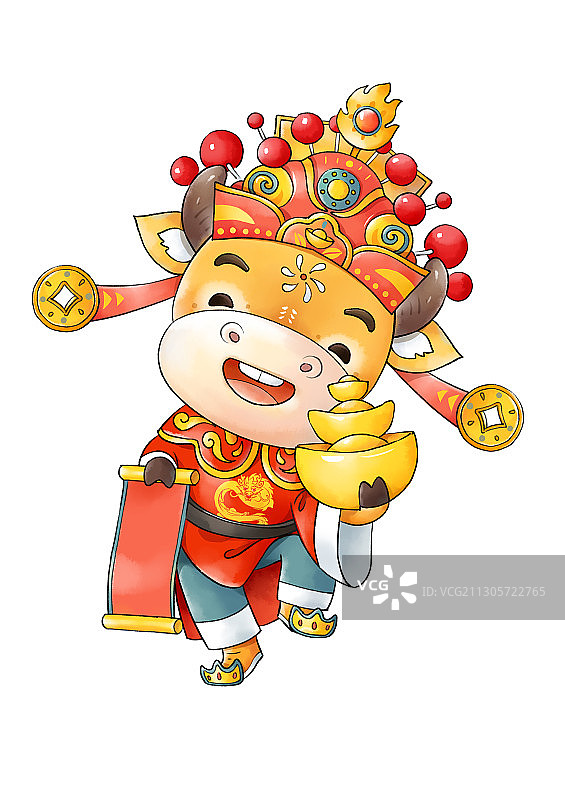 牛年生肖春节插画财神图片素材