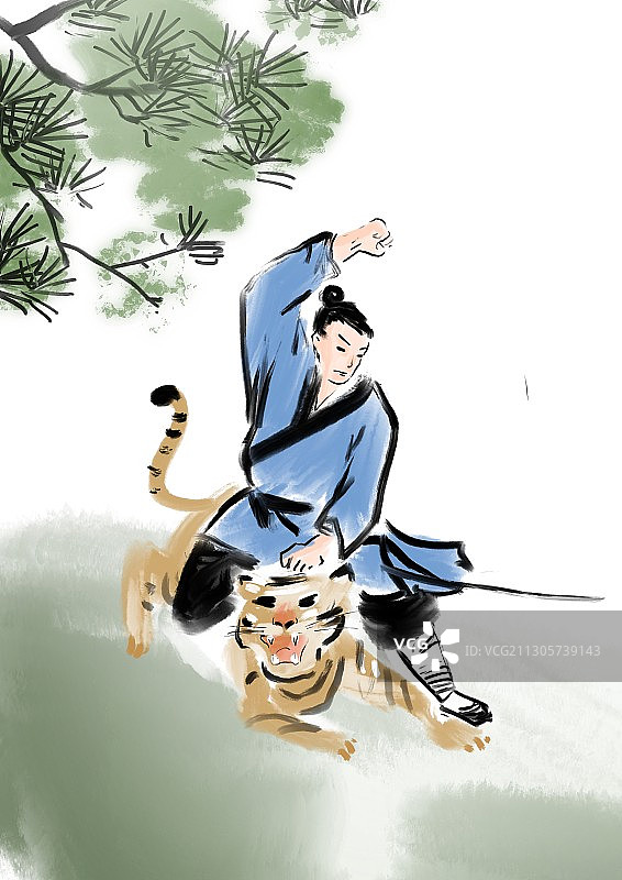 水墨简笔画成语故事插图图片素材