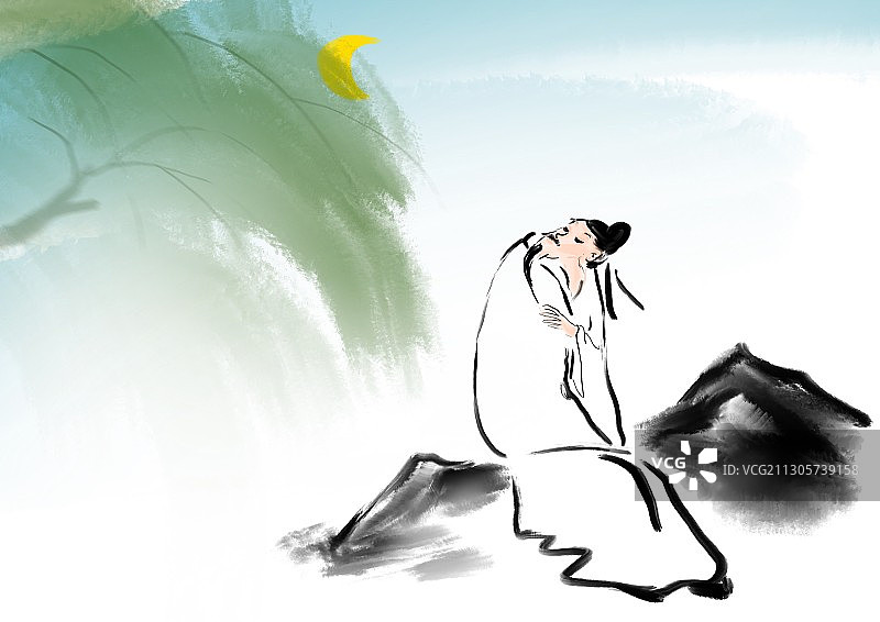 水墨简笔画成语故事插图图片素材