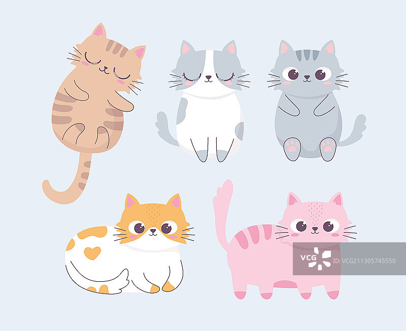 不同姿势的可爱卡通猫咪图片素材