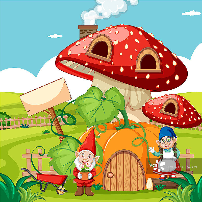 小矮人与南瓜蘑菇屋图片素材