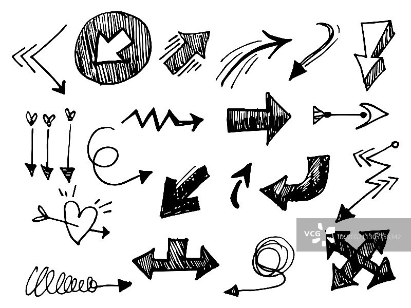白色背景上的涂鸦箭头合集图片素材