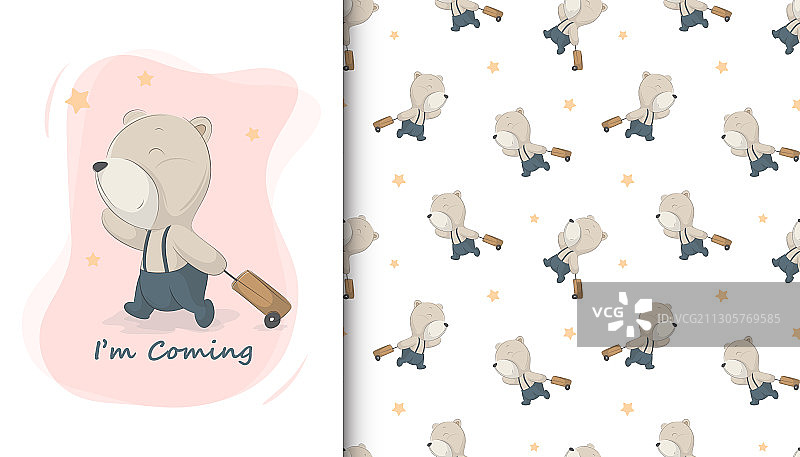 可爱的小熊提着行李箱图片素材