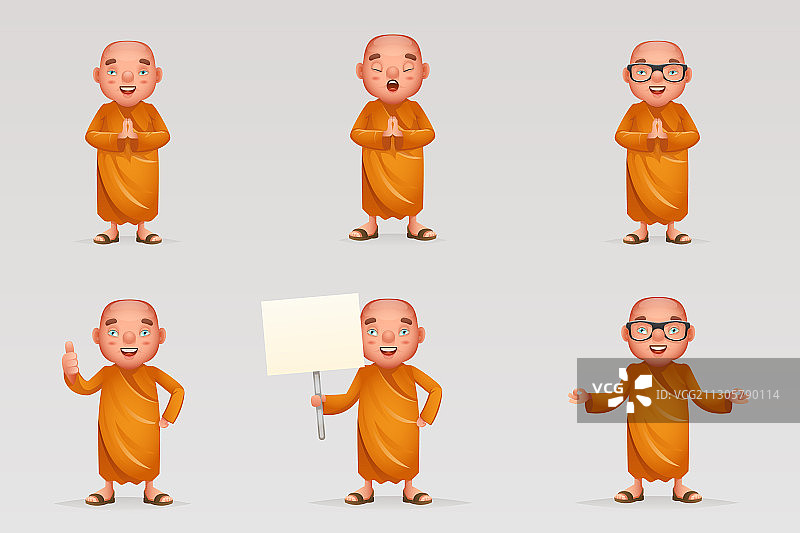 可爱的亚洲传统佛教小和尚图片素材